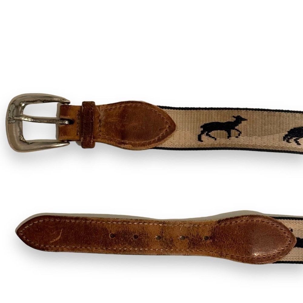 Bison Belt Co. Tan Navy Embroidered Wildlife Animal Print Belt - Picture 2 of 4